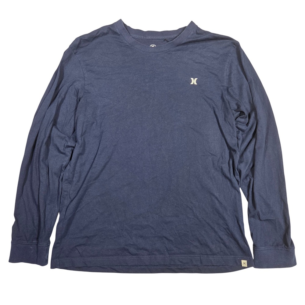 Hurley Mens Long Sleeve T-Shirt Navy Blue Cotton Crew Neck Logo Tee Large